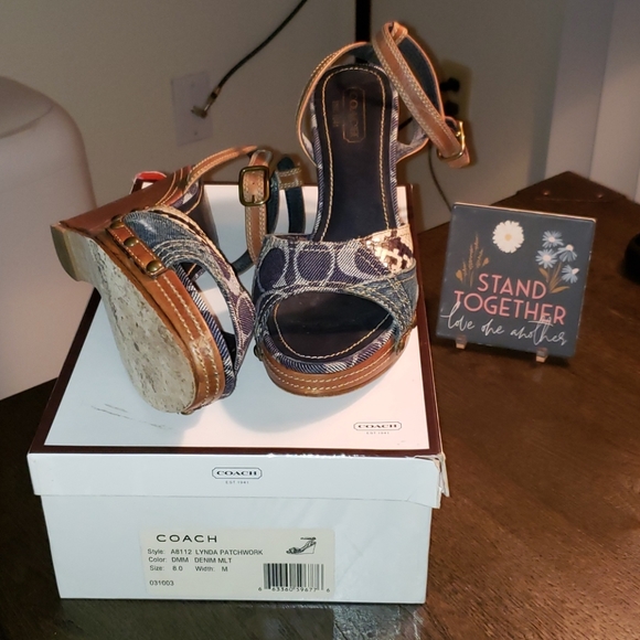 Coach Lynda Patchwork Leather Denim Snake Wedge 8 - Picture 14 of 16